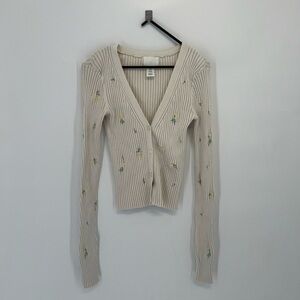 H&M Ribbed Knit Rose Floral Embroidered Cardigan